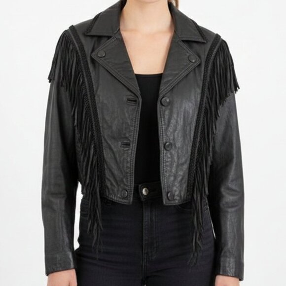 Harley Davidson Black Leather Fringe Cropped Jacket Size XL - Picture 9 of 10